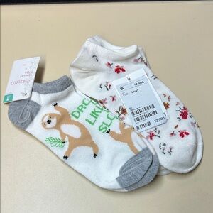 Cute Sloth and Floral Ankle Socks